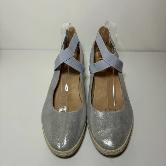Vionic Ellery Ankle Wrap Ballerina Wedge Flats 10 Blue Leather Suede Slip On. - Picture 5 of 9